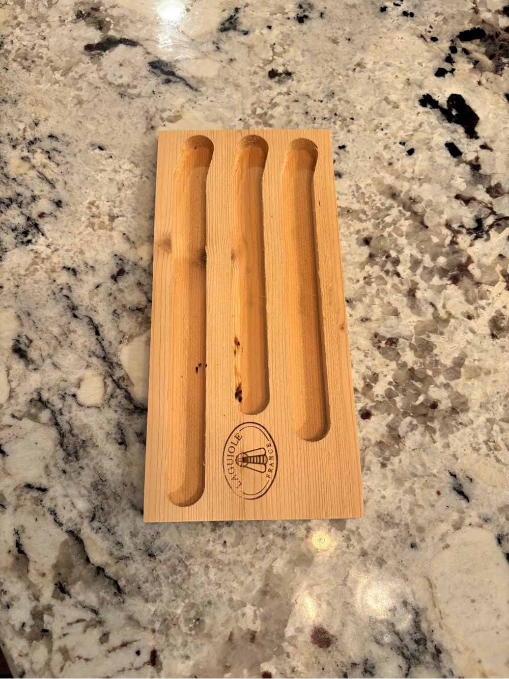 Laguiole France Wooden 3-Slot Holder storage tray for Utensils